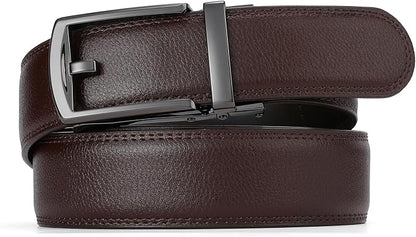 GAEKEAO Ratchet Belt for Men Genuine Leather 1 3/8" - Micro-Adjust Buckle Trim to Fit Dress Belt Casual to Formal Gift Boxed
