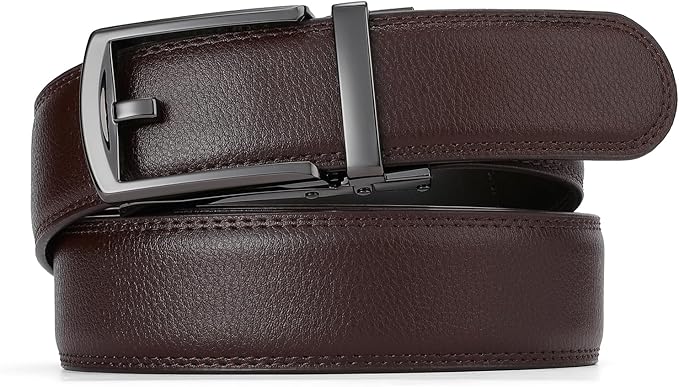GAEKEAO Ratchet Belt for Men Genuine Leather 1 3/8" - Micro-Adjust Buckle Trim to Fit Dress Belt Casual to Formal Gift Boxed