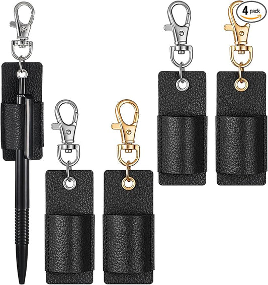 Jeffdad 4 Pcs Lanyard Pen Holder, Leather Neck Pen Holder Keychain Anti-Lost Single Pens Lanyard Badge Portable Pens Holders Clip for Nurse Office Courier Clerk