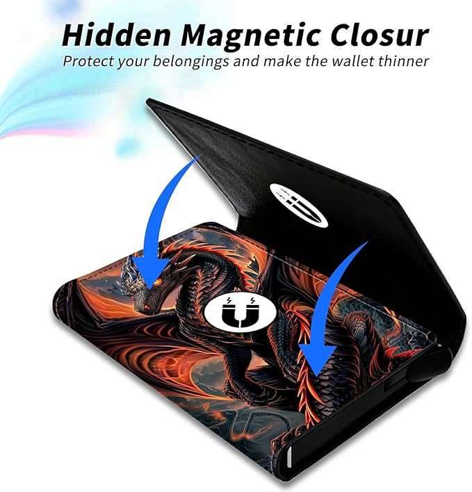 Red Dragon Minimalist Wallet for Men, Pop Up Card Case Wallet for Women, PU Leather Automatic Credit Card Holder Metal Money Clip Wallet RFID Blocking Bifold Pocket Wallet