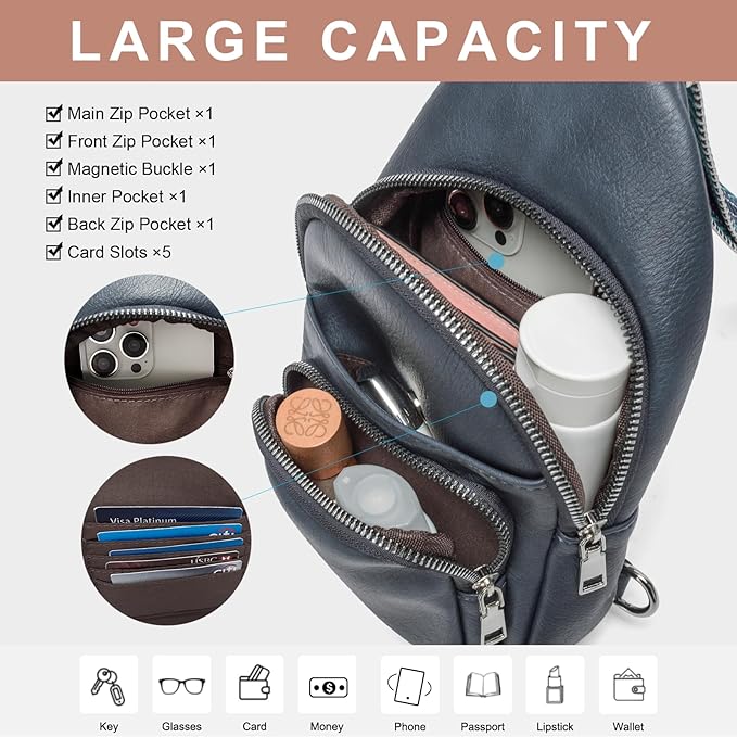 CLUCI Small Sling Bag for Women, Vegan Leather Fanny Pack Crossbody Bags for Women, Chest Bag With Guitar Strap