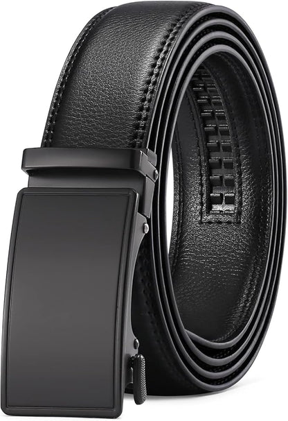 SENDEFN Men's Leather Belt Automatic Ratchet Buckle Slide Belt for Dress Casual Trim to Fit with Gift Box
