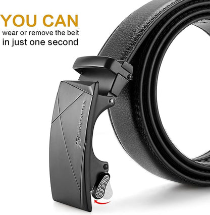 BOSTANTEN Mens Belt Leather Ratchet Belt For Men Dress and Casual with Adjustable Buckle, Trim to Fit