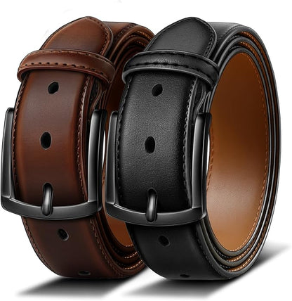 BULLIANT Men Belt 2Pack-Leather Belt 7Holes Comfortable For Men's Dress Casual Jeans 1 3/8"