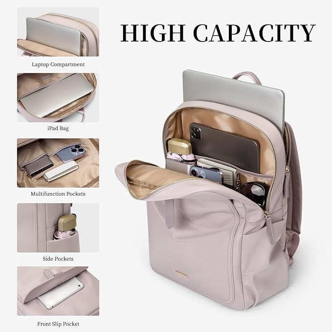 Laptop Backpack for Women,Carry on Travel Backpack Casual Work Business Backpacks Purse College,14 Inch,Light pink