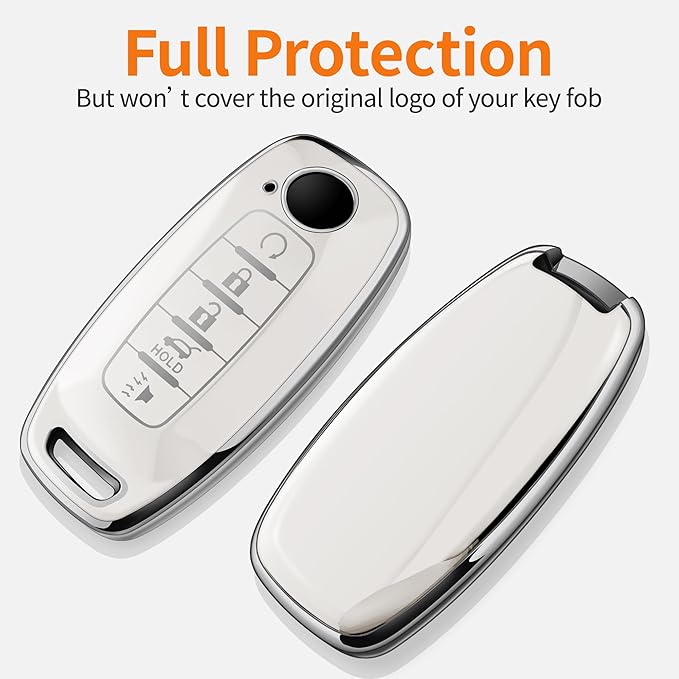 Sindeda for Nissan Key Fob Cover with Keychain Soft Full Protection Key Shell Key Case Compatible with 2023 2024 2025 Pathfinder Kicks Rouge(White, 5 Buttons)