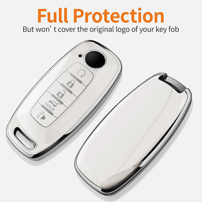 Sindeda for Nissan Key Fob Cover with Keychain Soft Full Protection Key Shell Key Case Compatible with 2023 2024 2025 Pathfinder Kicks Rouge(White, 5 Buttons)