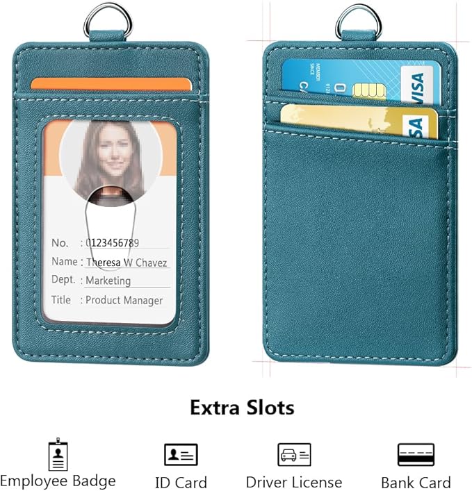 Leather Badge Holder and Adjustable Retractable Lanyards, Quick Release Buckle and Safety Breakaway Lanyards with Swivel Metal Clasp for Offices, Staff, Students, Employees