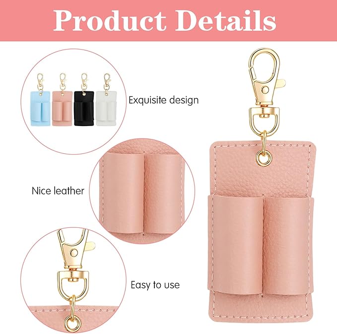 LLOUSSAK 4 Pcs Double Hole Pen Holder for Lanyard, Portable Pen Holder Clip Anti-Lost Keychain Clip Lanyard Pens Holders for Nurse Office (White, Black, Pink, Blue)