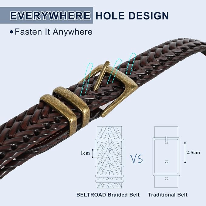 BELTROAD Braided Leather Belt for Men Casual Jeans Golf, Men's Leather Woven Alloy Buckle Hand Braided Belts Gift for Men