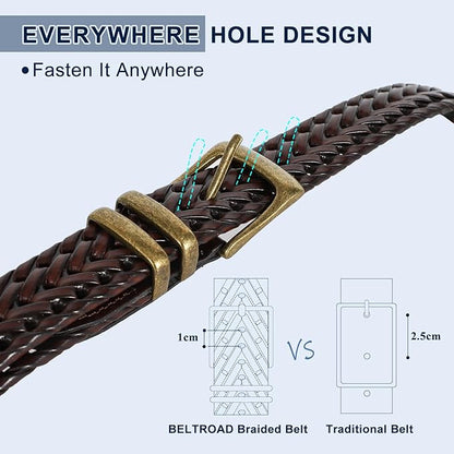 BELTROAD Braided Leather Belt for Men Casual Jeans Golf, Men's Leather Woven Alloy Buckle Hand Braided Belts Gift for Men