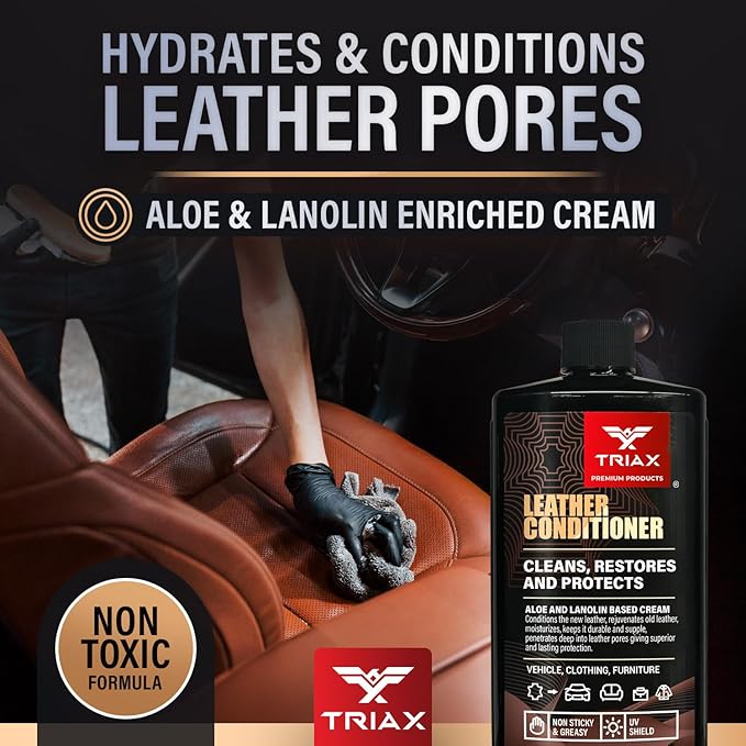 TRIAX Leather Conditioner Cleans, Restores, and Protects Vehicles, Clothing, and Furniture (12 Ounce)