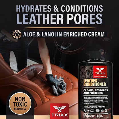 TRIAX Leather Conditioner Cleans, Restores, and Protects Vehicles, Clothing, and Furniture (12 Ounce)