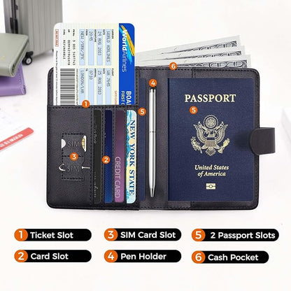Melsbrinna Premium Leather Passport Holder Covers Case, Waterproof Rfid Blocking Travel Wallet Passport Holder with Pen Holder, Cute Passport Book for Women/Men