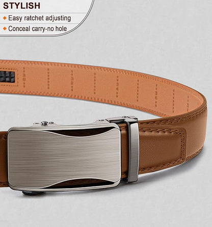 BULLIANT Mens Ratchet Belt,Leather Adjustable Slide Belt For Gift Mens Dress Casual 1 3/8",Size Adjustable