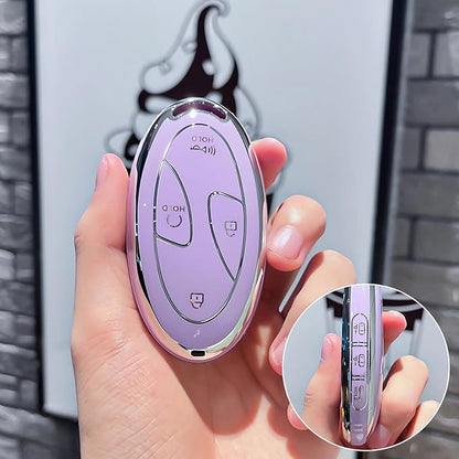 7 Buttons Compatible with Hyundai Key Fob Cover Accessories, Fits for Sonata Santa Fe Tucson KONA Grandeur Ioniq 6, Soft TPU Key Case with Leather Keychain (Purple)