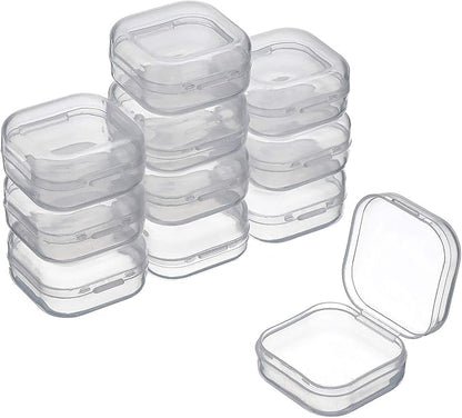 SATINIOR 12 Pack Clear Plastic Beads Storage Containers Box with Hinged Lid for Beads and More (1.38 x 1.38 x 0.71 Inch)