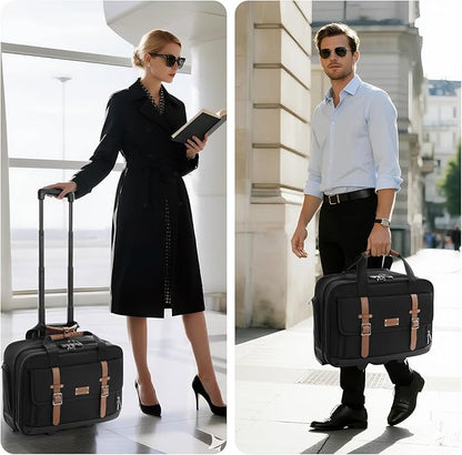 Rolling Laptop Bag, Briefcase for Men and Women, 16 Inch Computer Bag with Wheels Underseat Carry on Luggage, Laptop Briefcase Case for Work, Travel, College Teacher, Mobile Office Bag, Brown