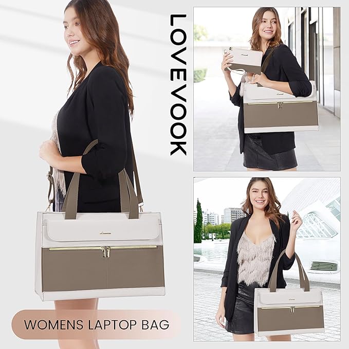 LOVEVOOK Laptop Bag for Women 15.6 Inch Laptop Tote Work Professional Leather Computer Briefcase Waterproof Handbag Shoulder Large Capacity Business Teacher Office Crossbody Purse