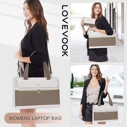 LOVEVOOK Laptop Bag for Women 15.6 Inch Laptop Tote Work Professional Leather Computer Briefcase Waterproof Handbag Shoulder Large Capacity Business Teacher Office Crossbody Purse
