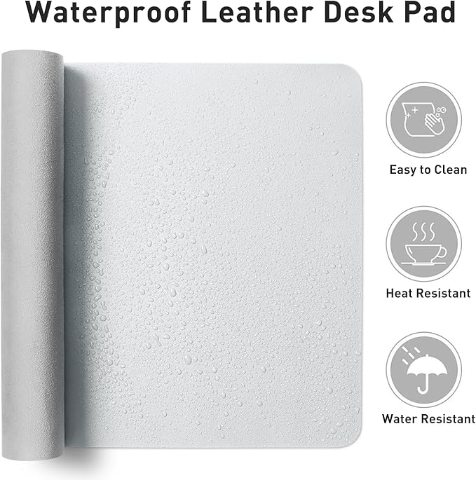 Aothia Faux Leather Desk Mat - Non-Slip PU Leather Desk Blotter, Waterproof Writing Surface, Large Desk Pad for Office & Home (Barely Grey, 55" x 24")