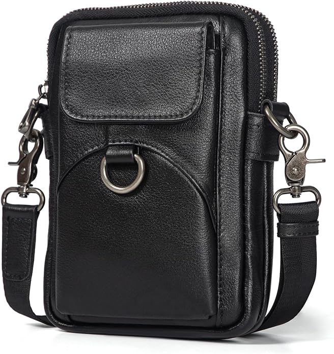 Augus Genuine Leather Small Crossbody Bag Cell Phone Messenger Purse Shoulder Waist Bag for Daily Use for Women and Men