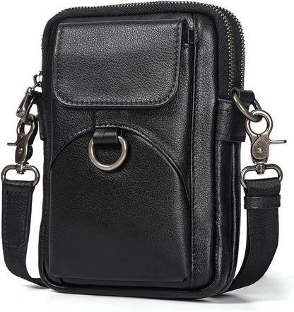Augus Genuine Leather Small Crossbody Bag Cell Phone Messenger Purse Shoulder Waist Bag for Daily Use for Women and Men