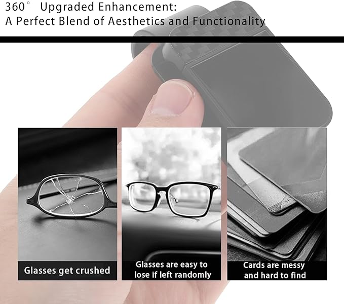 Car Visor Organizer, ABS Sunglasses Holder Clip with Document & Card Pockets, Multi-Pocket Sun Visor Storage for Truck SUV Van (Black)