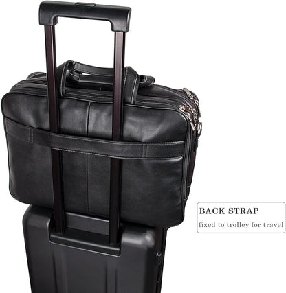 Augus Business Travel Briefcase Genuine Leather Duffel Bags for Men Laptop Bag fits 15.6 inches Laptop