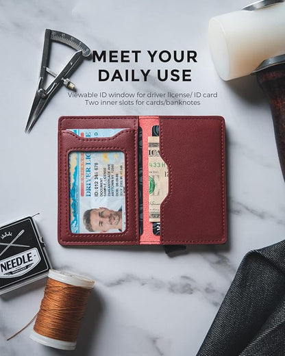 VULKIT Slim Pop up Wallet for Women Minimalist Credit Card Holder with Leather Slots Men's Bifold RFID Blocking Metal Wallets