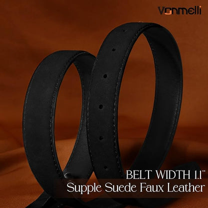 VONMELLI Faux Women's Suede Belt for Jeans Dresses Ladies Leather Belt with Vintage Gold Buckle