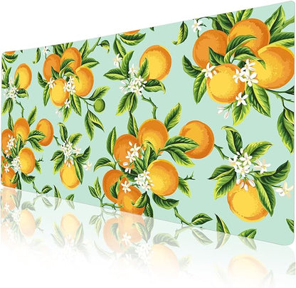 Colorful Star Large Mouse Pad, Watercolor Orange Desk Mat Office Supplies, Waterproof Faux Leather Big Gaming Mousepad, Fruits Flowers Desk Pad Home Office Décor Accessories 31.5" x 15.7"