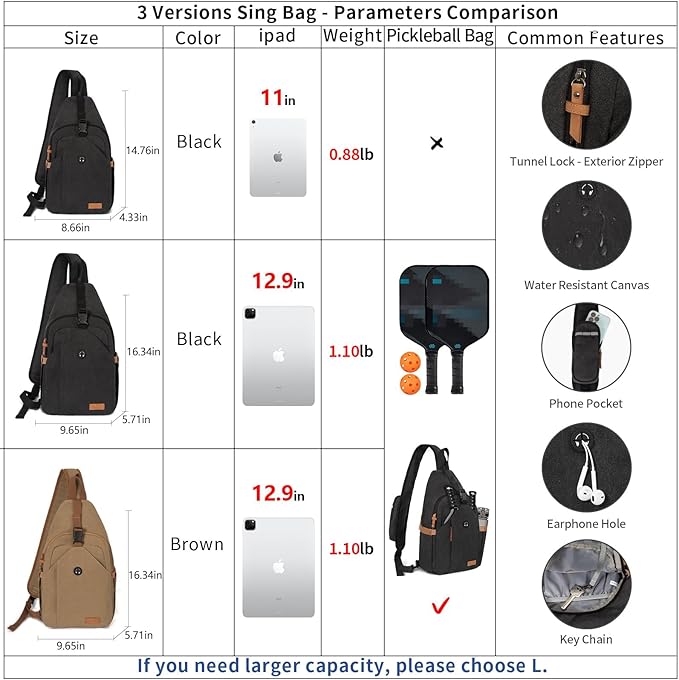 OSOCE Sling Bag for Men, Anti Theft Crossbody with Tunnel Lock, Waterproof Canvas Shoulder Backpack for Travel Hiking Daily