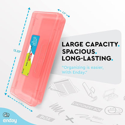 Enday Pencil Box Red, Storage Organizer Utility Box, Multipurpose Long Ruler Length School Office Supplies Plastic Pencil Case for Kids & Adults Available in Red, Pink, Green, Purple, Blue, 1PK