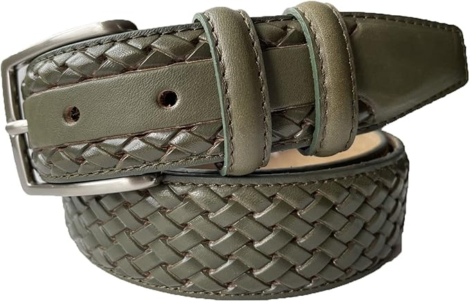 MENS ITALIAN HAND MADE LEATHER BRAID WEAVED EMBOSSED 35MM TROUSER BELT CASUAL FORMAL