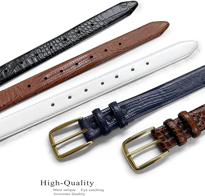 Andrew/Armando - Dress Belt Solid Brass Buckle (Gold & Silver) Genuine Full-Grain Cowhide Leather Belt 1-1/8"(30mm) Wide