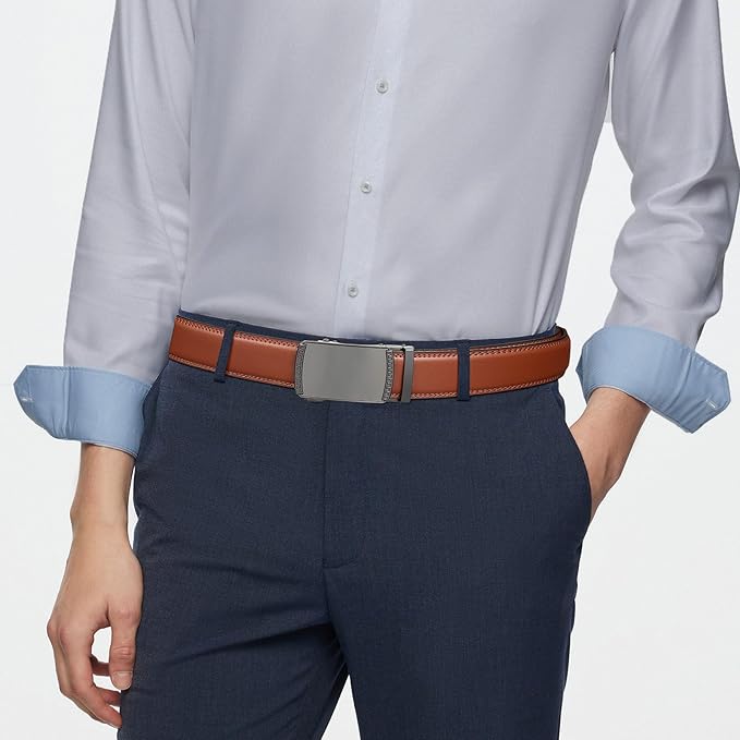 Founders & C Ratchet Belts for Men-Black/Brown Belt Leather 1 3/8" for Casual Dress-Micro Adjustable Belt