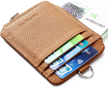 Badge Holder – Genuine Leather ID Badge Holder with Zipper Pocket and Nylon Lanyard – Perfect for Badges, Cards, and More