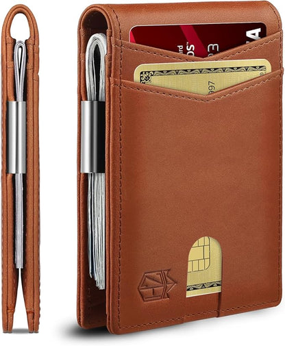 Zitahli Genuine Leather Wallet for Men 12 Card Slim Mens Wallets Bifold RFID Blocking with Money Clip & ID Window Thin Minimalist Card Holder Wallet with Gift Box
