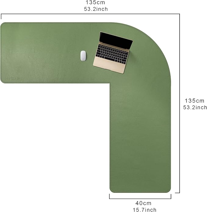 Mydours L-Shape Desk Pad, 54" L x 54" L x 16" W Mega PU Leather Corner Computer Keyboard Desk Mat Blotter, XXL Large Gaming Mouse Pad for Home and Office Desktop (Green)