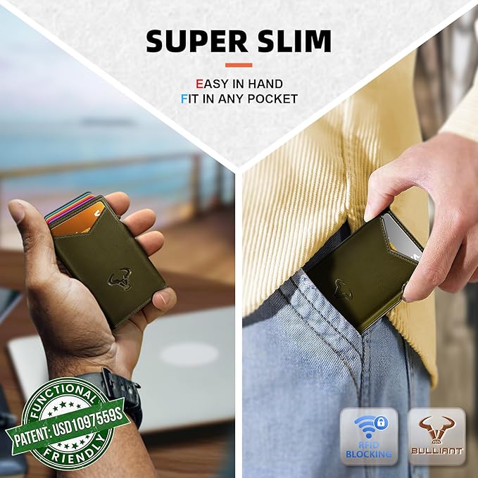 BULLIANT Men Wallet Gift Boxed,Slim Front Pocket Wallet Money Clip Card Holder 3.8"x2.7",Pop-up Access