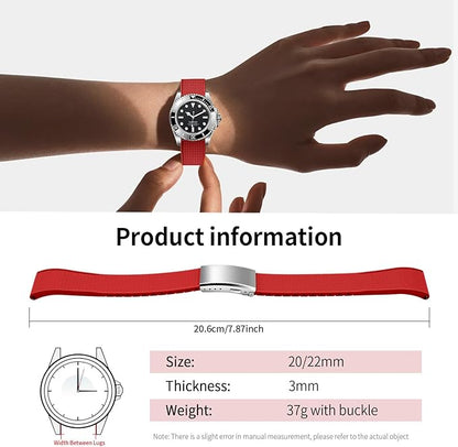 ULLCHRO FKM Rubber Watch Strap, Cut to Size Quick Release Fluororubber Watch Band Soft Replacement Watchband with Silver Milled Clasp for Men Women 18mm 19mm 20mm 21mm 22mm