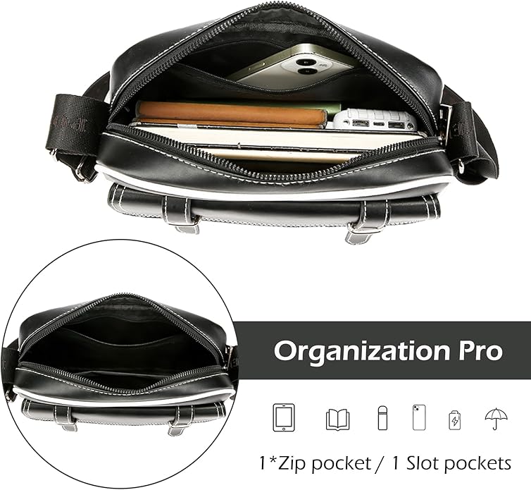 Crossbody Bag for Mens, Pu leather Cross Body Purse, Multi Pocket Shoulder Bag Messenger Bag for Travel Work Daily