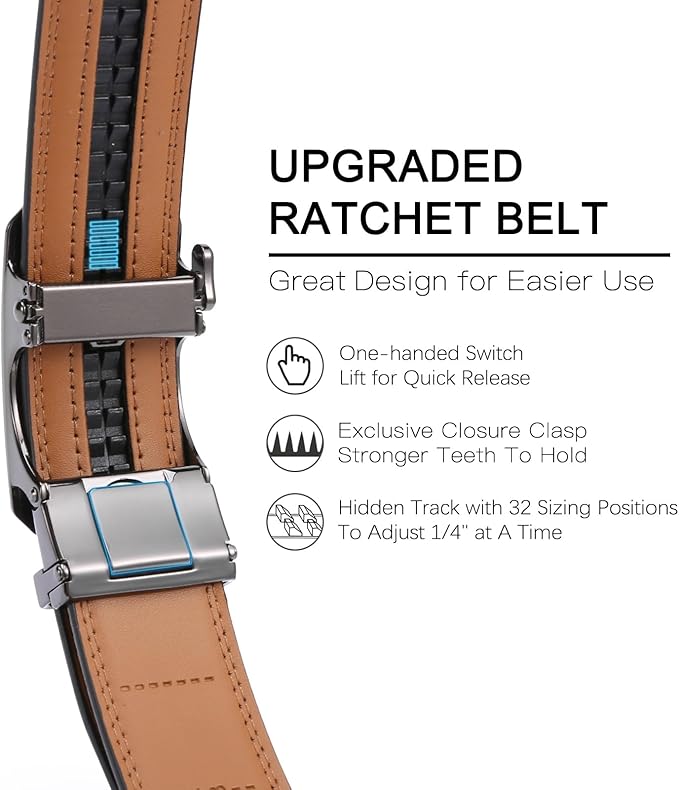 GAEKEAO Mens Belt Leather Micro-Adjust Buckle Ratchet Belts for Men Dress Casual to Formal Trim to Fit with Gift Box (35mm)