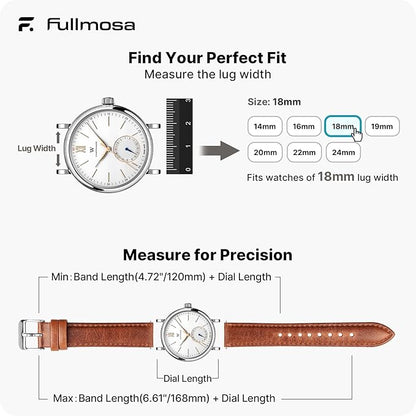 Fullmosa Watch Band, Quick Release Leather Watch Strap for Men Women, Replacement Bands Width 12mm 14mm 16mm 18mm 19mm 20mm 21mm 22mm 24mm