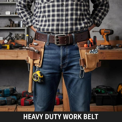 F&L CLASSIC Leather Work Belt, Heavy Duty Double Prong full grain Leather Belts for Men 1 1/2", Mens Casual Belts for Jeans