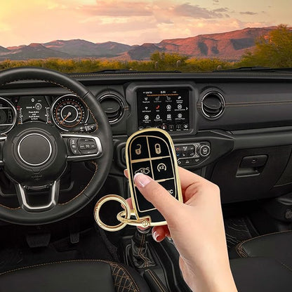 for Jeep Key Fob Cover Keychain Soft Full Protection Key Case Shell, Car Accessories for Man,Girls, Women, Compatible with Jeep Smart Key 3 4 5 Buttons Protector(Black)