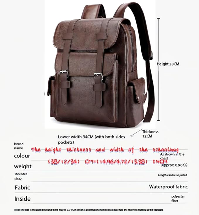 Business Men and Women PU Leather Backpack 15.6inch Laptop Waterproof Backpack Travel Commuter Lightweight schoolbag (Brown backpack8,Medium)