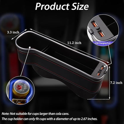 Car Seat Gap Filler Organizer, 2 Pack Multifunctional Car Seat Organizer, 7 Colours Changing LED Car Seat Seam Filler, Auto Console Side Storage Box with Cup Holders(BLACK)