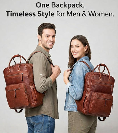 Genuine Leather Laptop Backpack for Men & Women, 16 Inch Vintage Brown Leather Backpack, Professional Work Computer Bag, Travel Rucksack for Office, Business & College